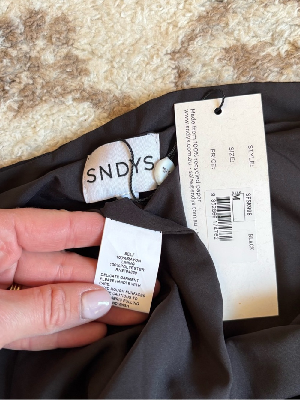 SNDYS NWT Ophelia Skirt in Black Fully Lined Midi Maxi Drawstring Revolve - Picture 6 of 6
